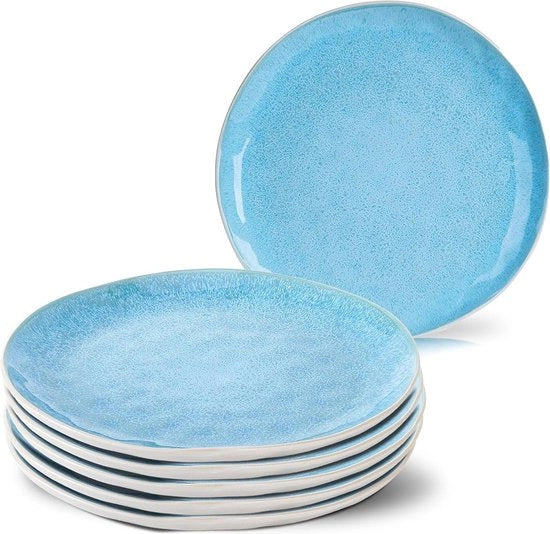 Set di piatti 6 x 28 cm - piatti di ceramica - ceramica a mano blu - set di piatti per 6 persone