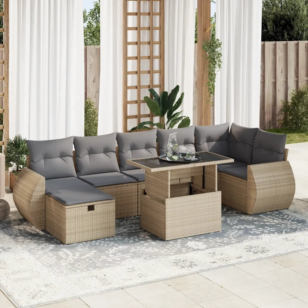 Set Divano da Giardino 8 pz con Cuscini Beige in Polyrattan 3327909