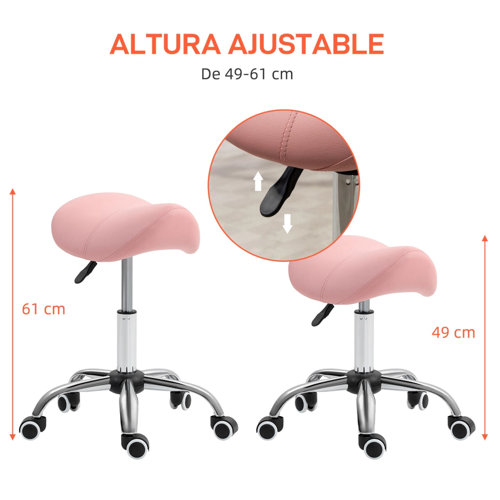 Sgabello con Ruote e Altezza Regolabile ¨C Zephmum ¨C Rosa 52x53x49-61 cm