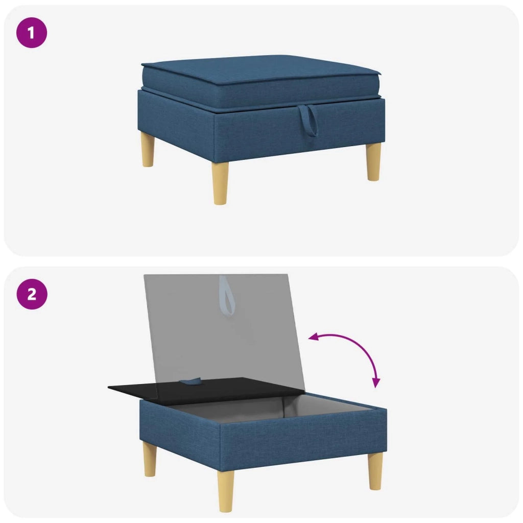 Pouf con Storage Blu Tessuto