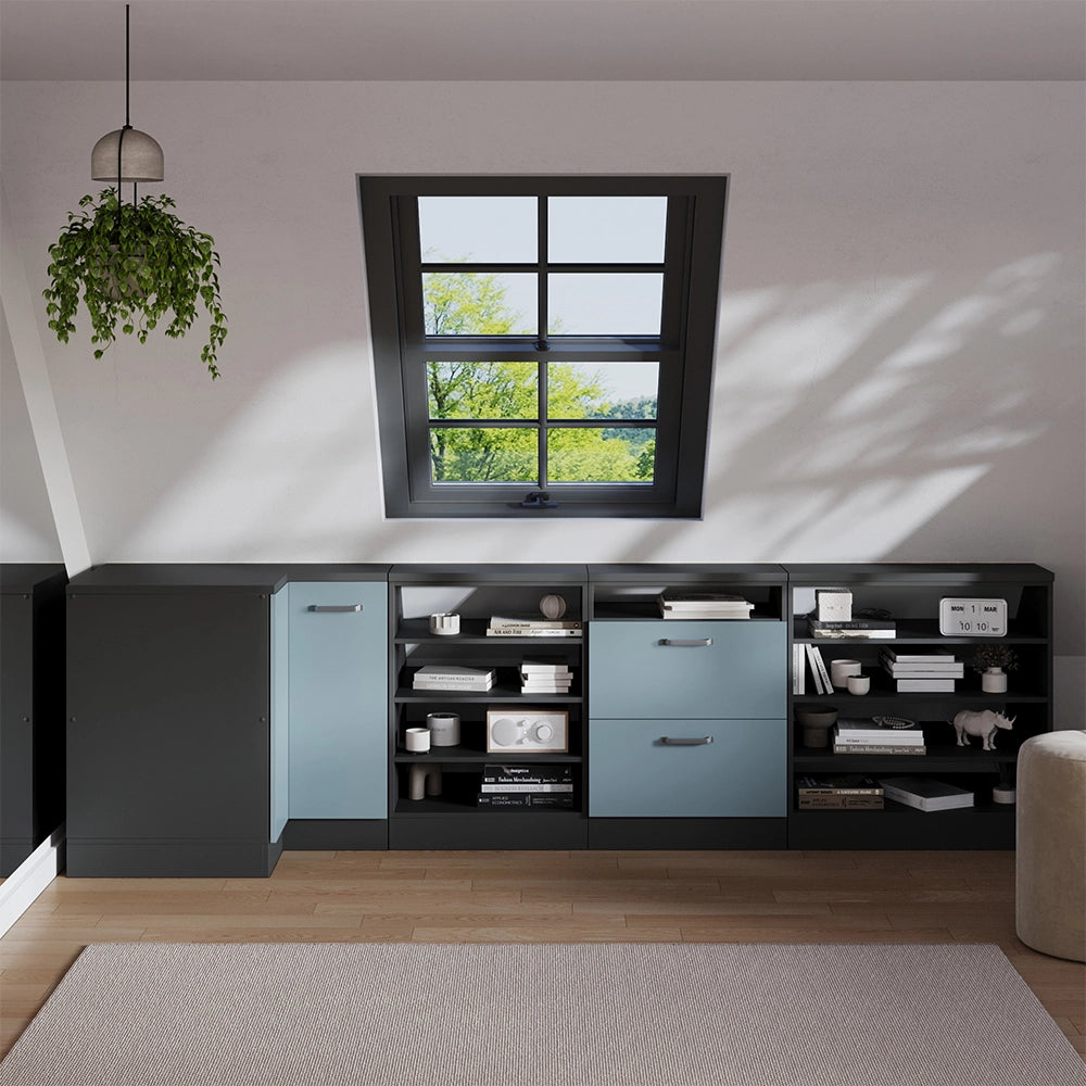 Mobile sottotetto Mobile angolare Rion Grigio-blu/Antracite 75.6 x 83.8 cm con 1 porta, carcassa dell’armadio profondità 60 cm Vicco