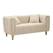 Divano fisso 2 posti Gandolfo, Sofà dritto, Divanetto per salotto, Poltrona matrimoniale, 81x155 h71 cm, Crema e Oro