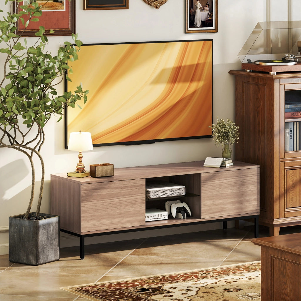 Mobile TV per televisori fino a 60 pollici con 2 ante e ripiano in vetro regolabile ¨C zephmum ¨C grigio 140x40x49.5cm