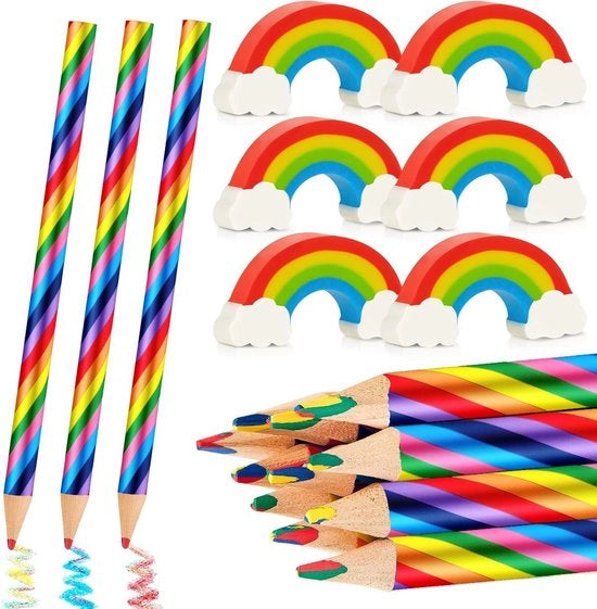 Set di 24 pezzi composto da 12 pennarelli colorati e 12 gomme di plastica, inclusa gomma 4-in-1 - Ideale per scuola e ufficio - Molto morbido e flessibile - Adatto per bambini e adulti