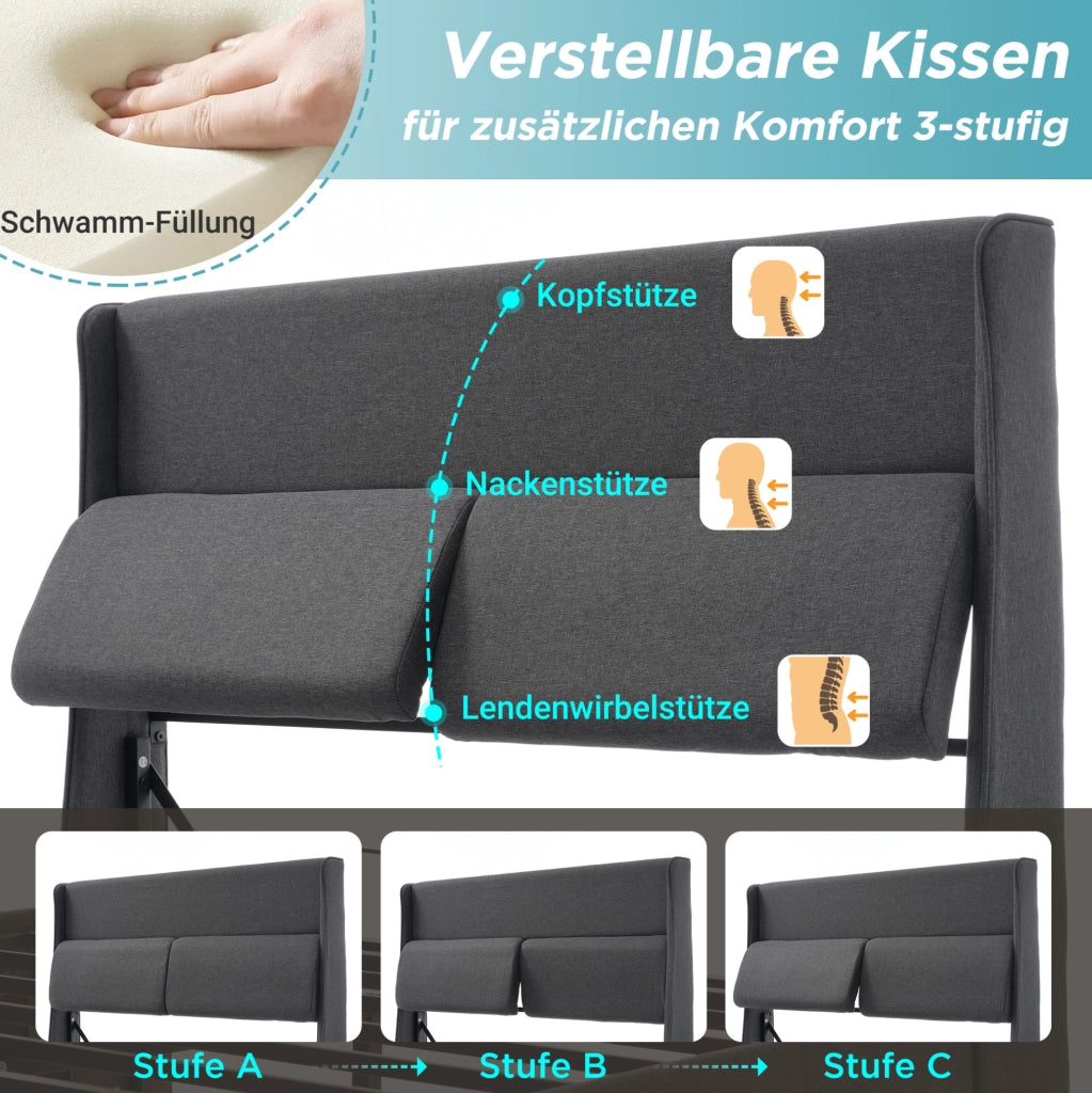 Letto matrimoniale contenitore 140x200 cm grigio con materasso