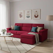 Ganzaria, Divano Letto con Penisola Sfoderabile Made in Italy, 285x160 cm Rosso