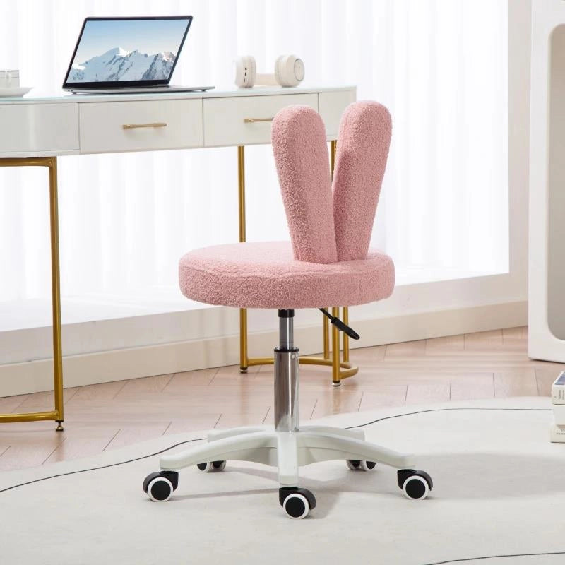 SEDIA DA SCRIVANIA A ORECCHIE DI CONIGLIO AD ALTEZZA REGOLABILE E RIVESTITA IN PILE TEDDY ROSA, 53X53X70-84 CM