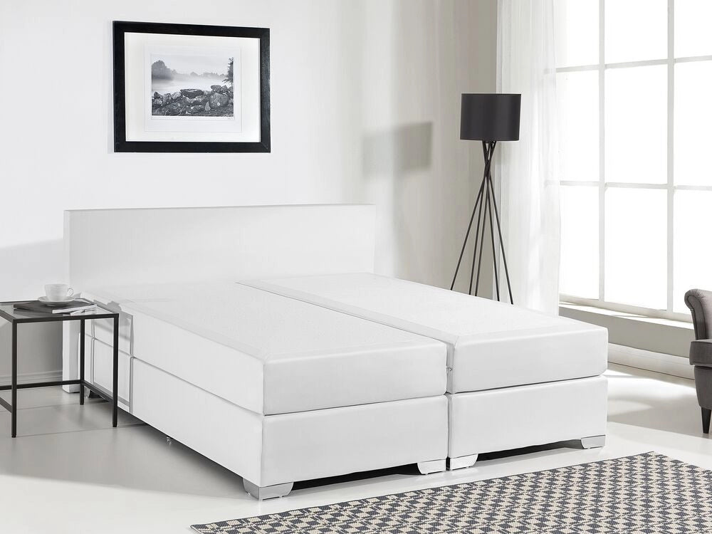 Letto continentale matrimoniale 140 cm 6 ecopelle bianca con materasso a molle insacchettate