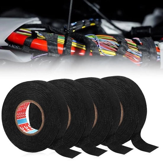 Tappetino isolante 4 pezzi 19 mm x 15 m per gruppo di cavi autoadesivo per drenaggio di rumore cavo intrecciato per progetti di cablaggio e riparazioni nero