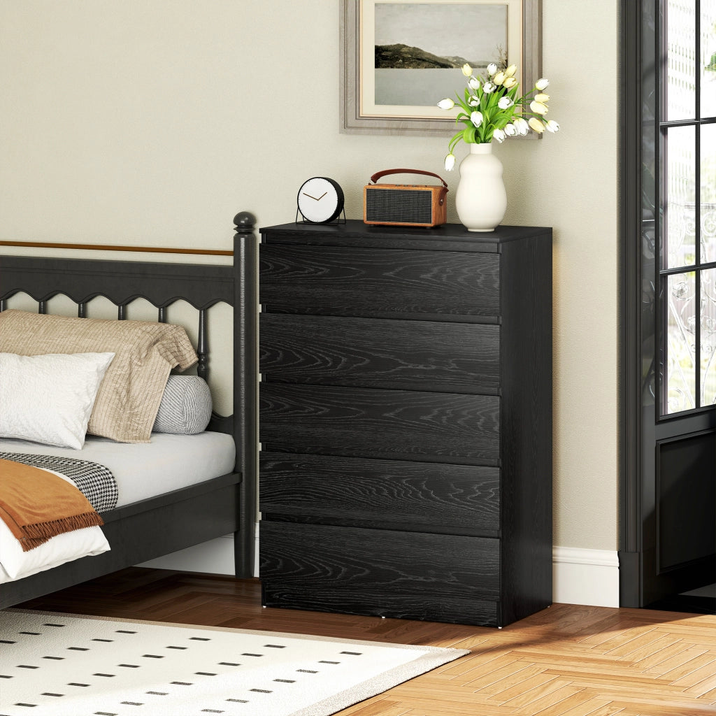 Cassettiera Moderna 5 Cassetti ¨C zephmum ¨C 77x40x111,5 cm Nero Effetto Legno