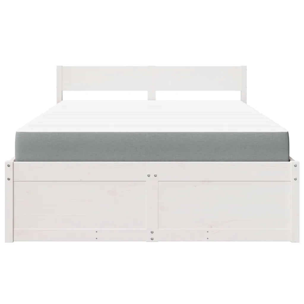 Letto Cassetti e Materasso Bianco 140x190cm Legno Massello Pino 3281911