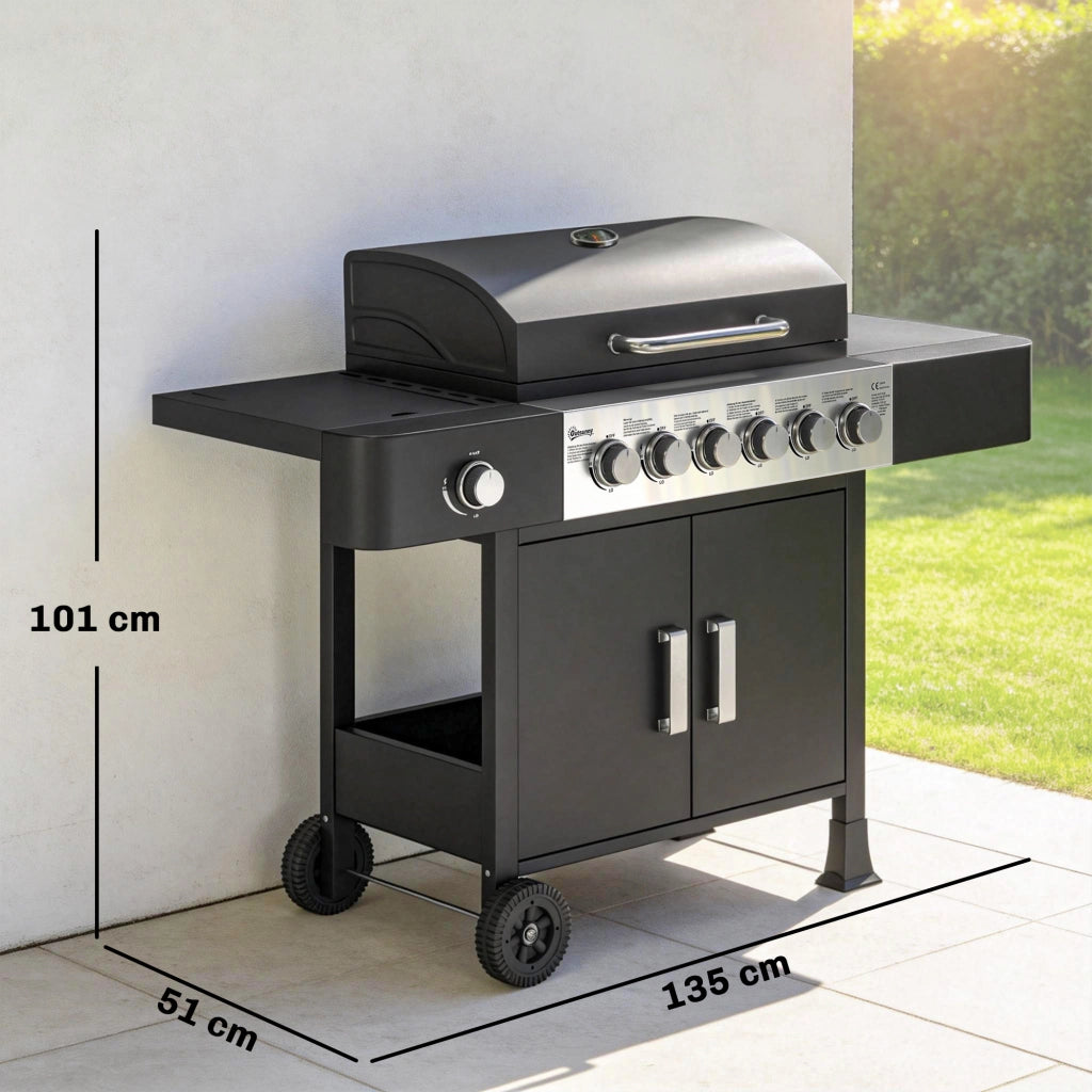 Barbecue a gas 6+1 bruciatori 17,8 KW ¨C Minimal ¨C Griglia in acciaio inox con rotelle e termometro