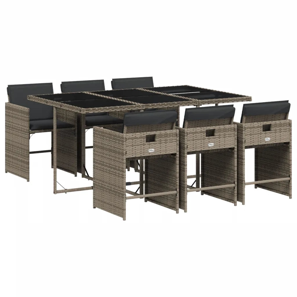 Set da Pranzo da Giardino 7 pz | Set Salotto da Giardino con Cuscini in Polyrattan Grigio