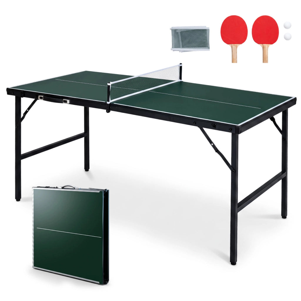 Tavolo da ping pong pieghevole 152,5x76 cm rete 2 racchette palline, Tavolo tennis portatile preassemblato salvaspazio Verde