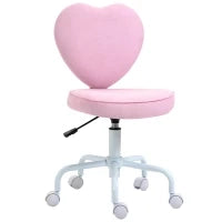Sedia per Scrivania a Forma di Cuore con 5 Rotelle e Altezza Regolabile in Tessuto Rosa, 42x50x79-89cm