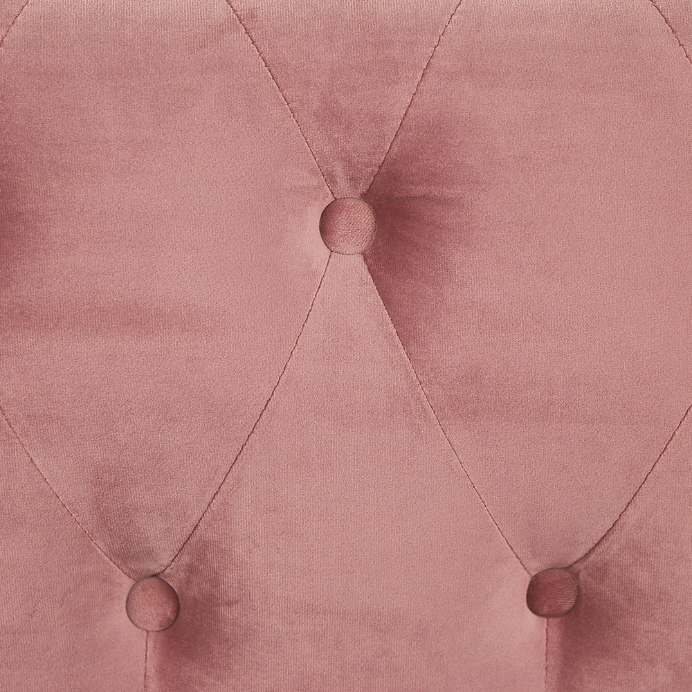 Divano Chesterfield Tessuto Velluto Rosa Rivestimento Gambe Nere 3 Posti