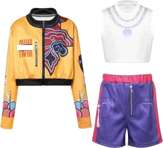 Costume per Bambina Kpop Rumi - Abito e Shorts per Figura Idol - Costume Anime per Bambine con Giacca e Shorts - Verkleedkleding per Halloween, Carnevale e Feste - 130 cm