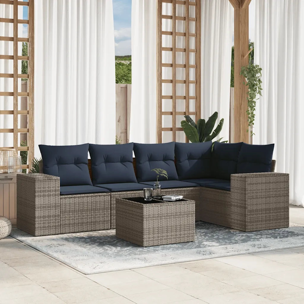 Set Divani da Giardino 6 pz con Cuscini Grigio in Polyrattan 3222540