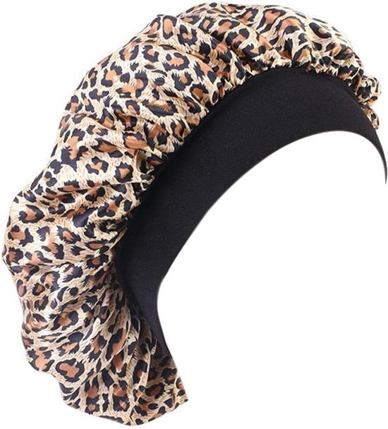 Muffa in seta per capelli ricci - Cappuccio elastico per notte - Protezione capelli - Copertura satinata per dormire - Marrone