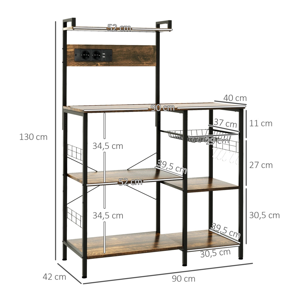 Mobile da cucina con prese ¨C zephmum ¨C marrone, 90x42x130 cm