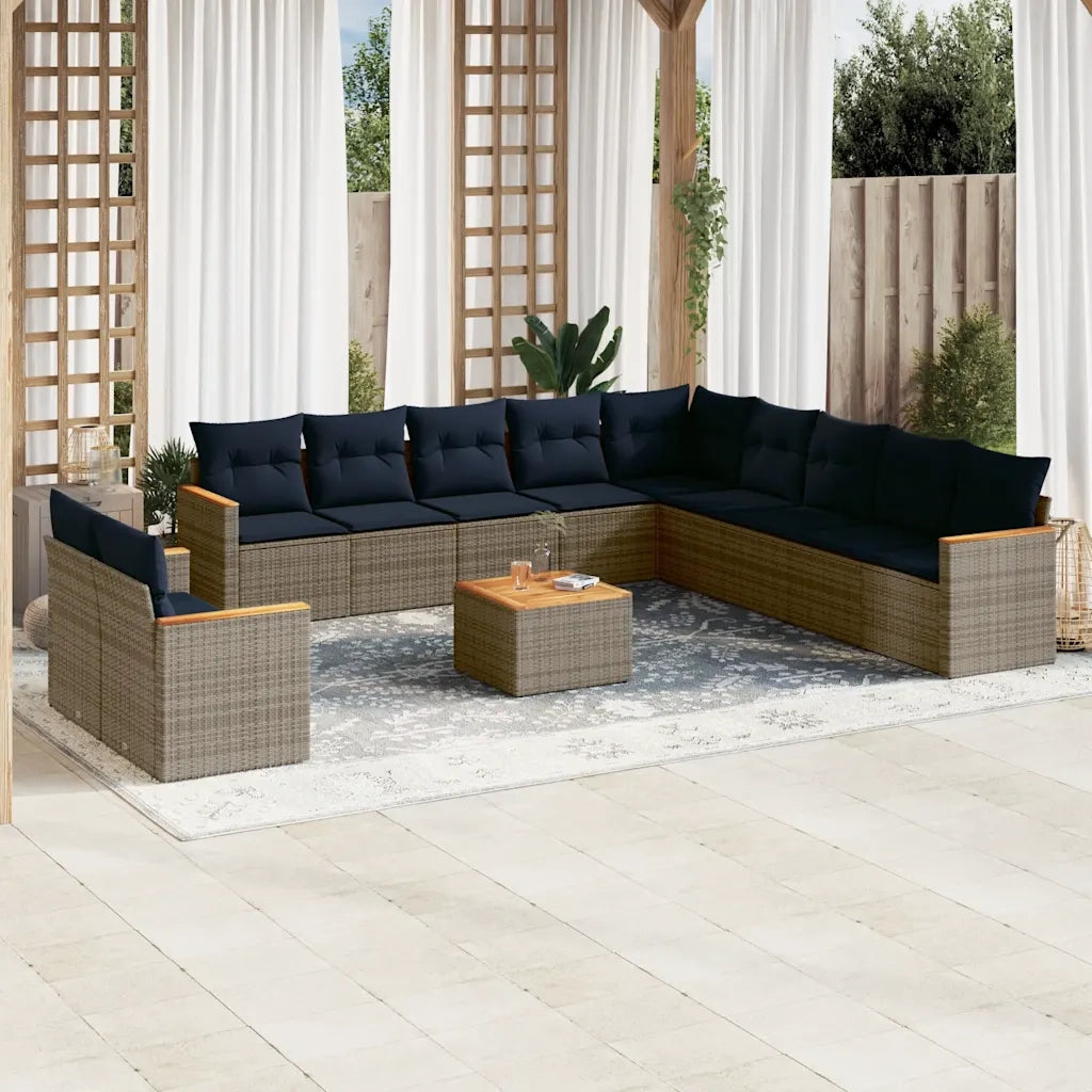 Set Divani da Giardino 12 pz con Cuscini Grigio in Polyrattan 3226138
