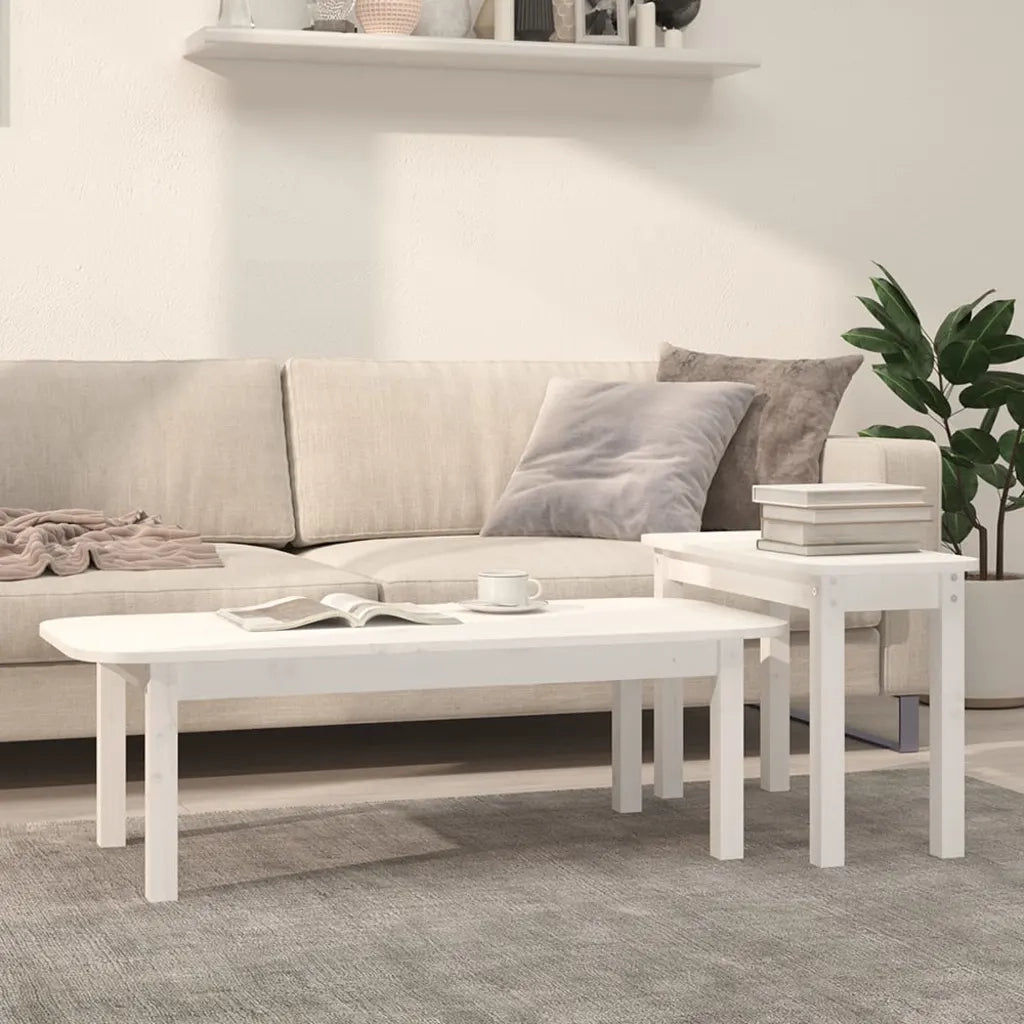 Set 2 pz Tavolini da salotto | Tavolino da caff¨¨ | Tavolino da Soggiorno Bianco in Legno Massello di Pino