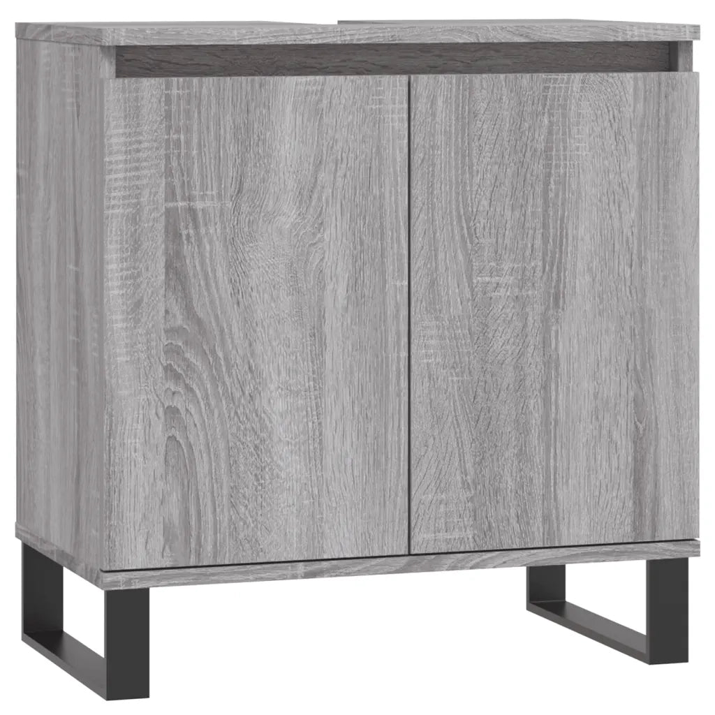 Set Mobili da Bagno | Armadio da bagno 3 pz Grigio Sonoma in Legno Multistrato