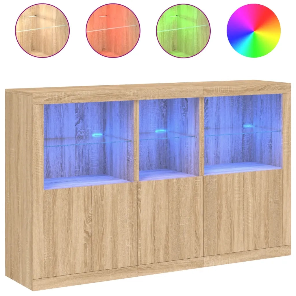 Credenza | Madia | Buffet da pranzo | Armadio da pranzo con Luci LED Rovere Sonoma 162x37x100 cm