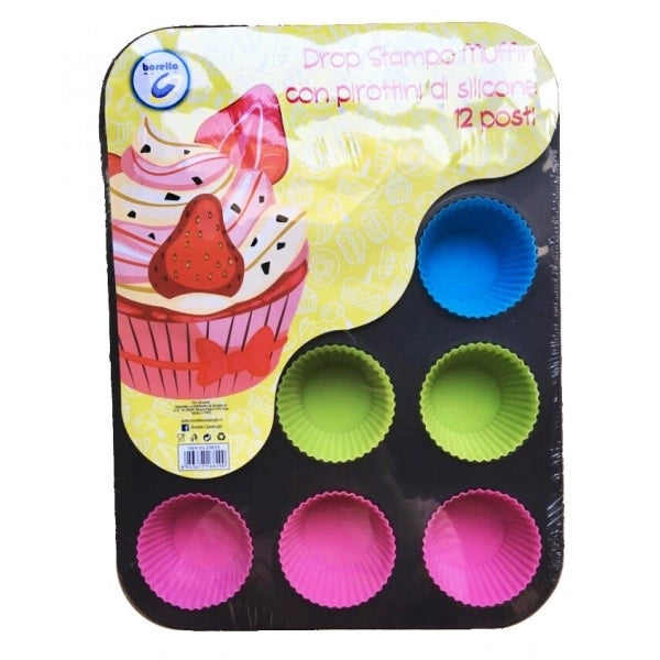Stampo Forma Dolci Muffin con Pirottini in Silicone 35 x 26,5 x 3 cm 12 Pezzi