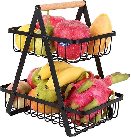 Fruitmand Premium 2 Cassetti per Verdure e Frutta Rullo Rimovibile per Frutta e Verdure per la Cucina Rullo per Verdure e Frutta per Panini e Snack - Cassa di Stoccaggio in Metallo.