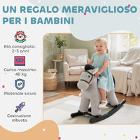 Cavallo a Dondolo con Suoni per Bambini da 2-5 Anni Coniglietto Incluso in Legno e Peluche Grigio