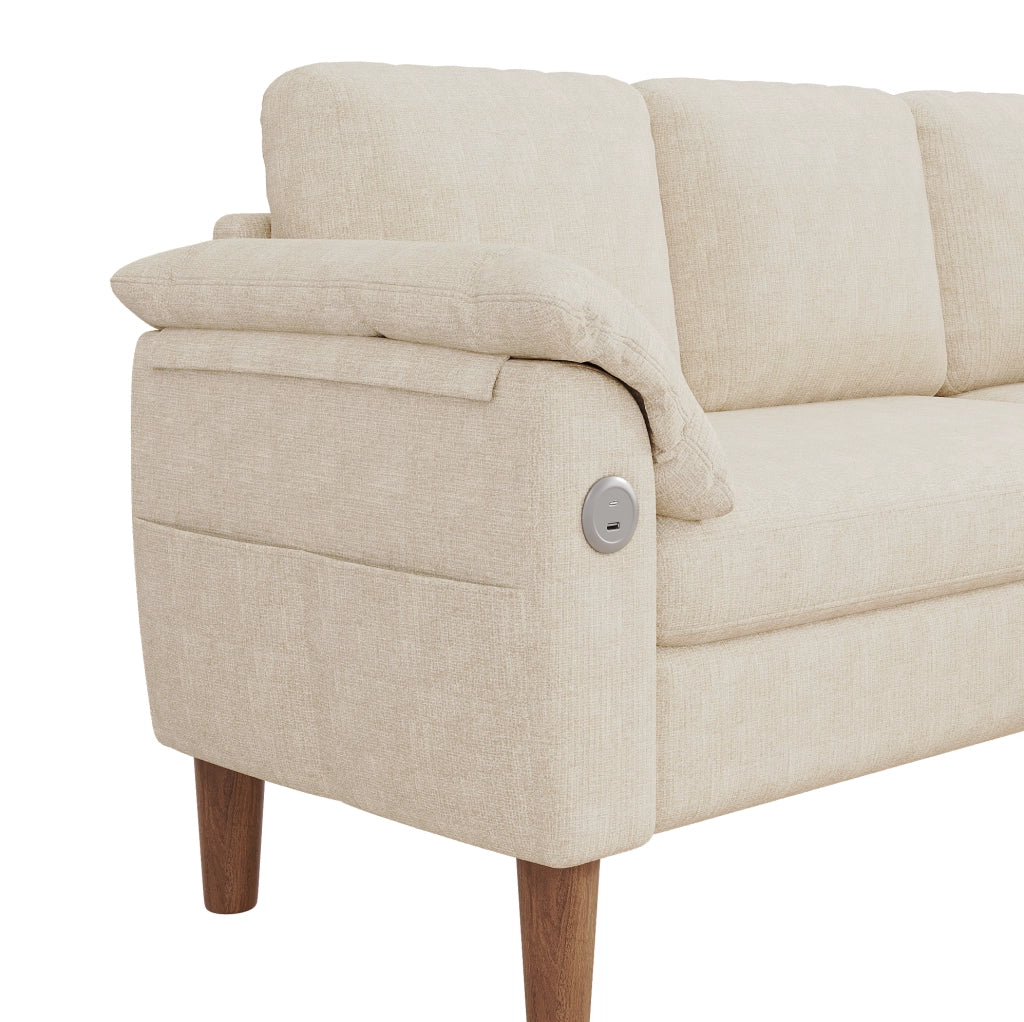 Divano angolare a L 181x125x88 cm con penisola reversibile; contenitore; USB/Type-C; chenille beige
