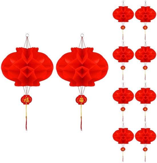 Lanterne a LED 10 pezzi - Lanterne rosse cinesi - Decorazione per feste - Lanterna per interni/esterni - Materiale plastico impermeabile - 45 x 25 cm - Lanterne per festa