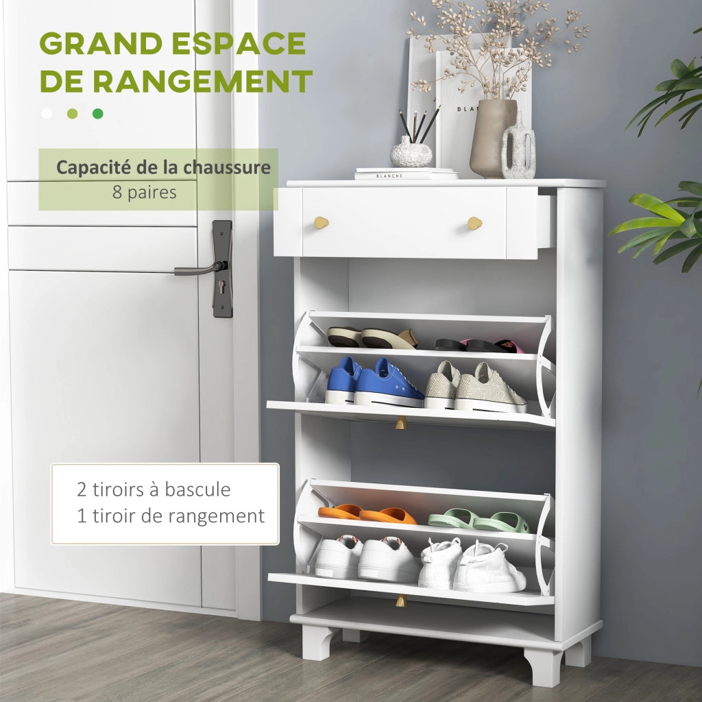 Scarpiera con cassetti e ripiano regolabile ¨C Zephmum ¨C Bianco 60x23.5x98.5 cm