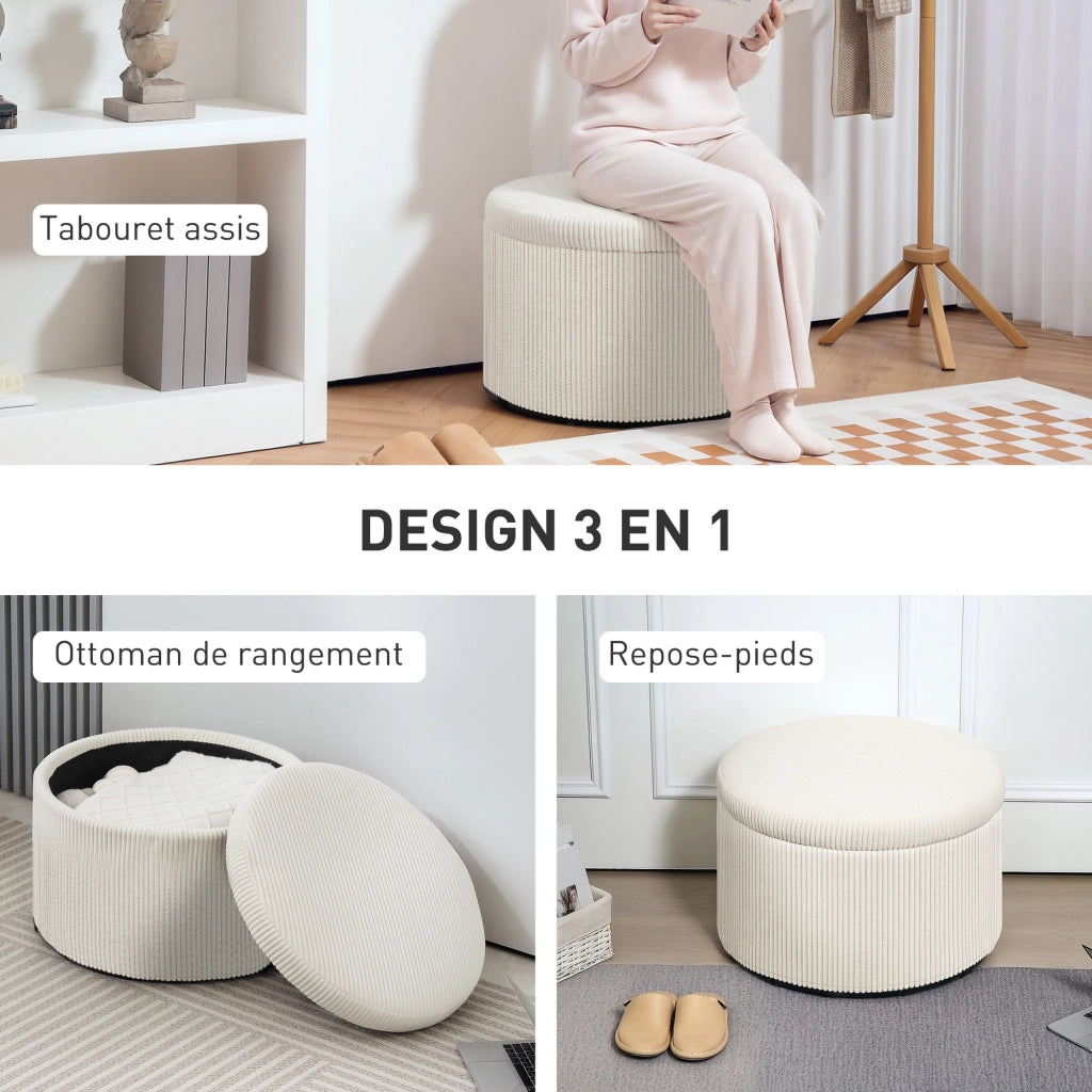 Pouf contenitore rotondo ¨C zephmum ¨C velluto, beige, ?60x41 cm