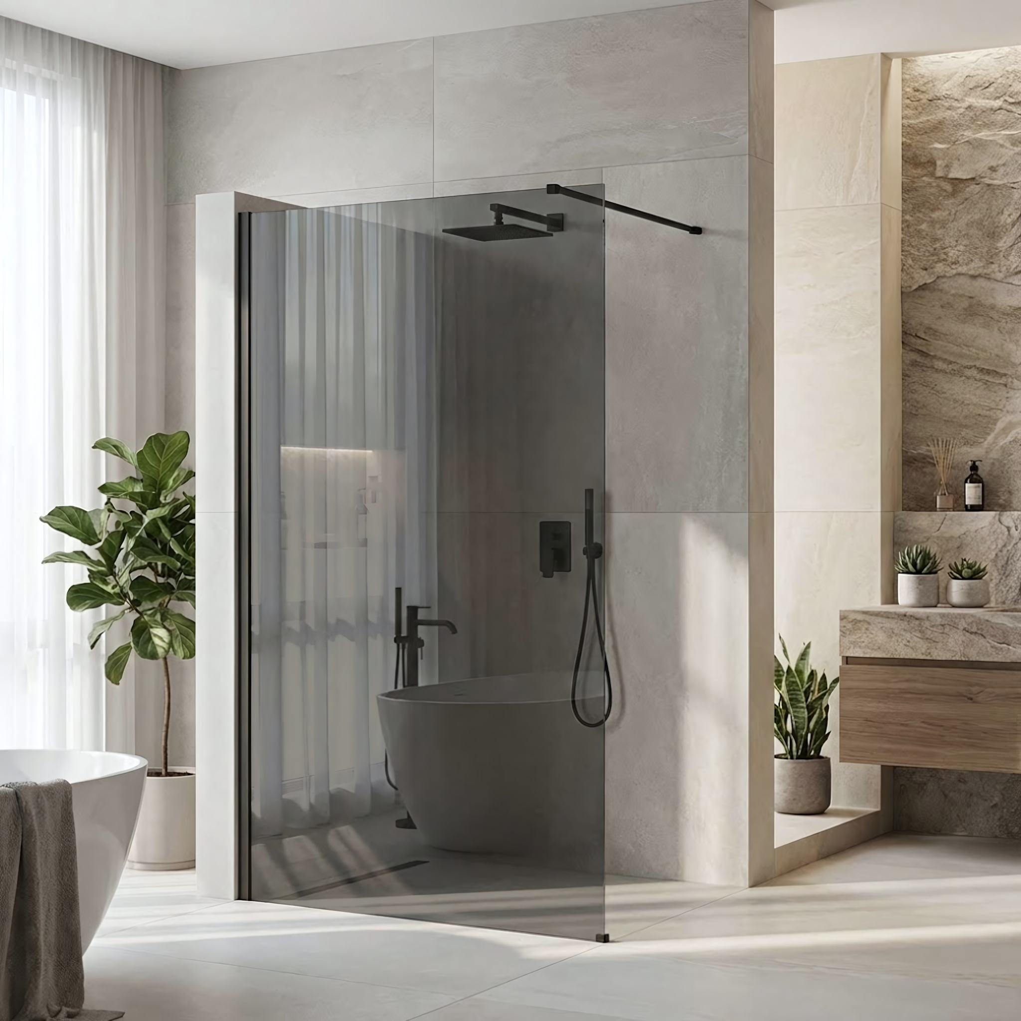 Parete Doccia Rea Flexi Grey / Black 120