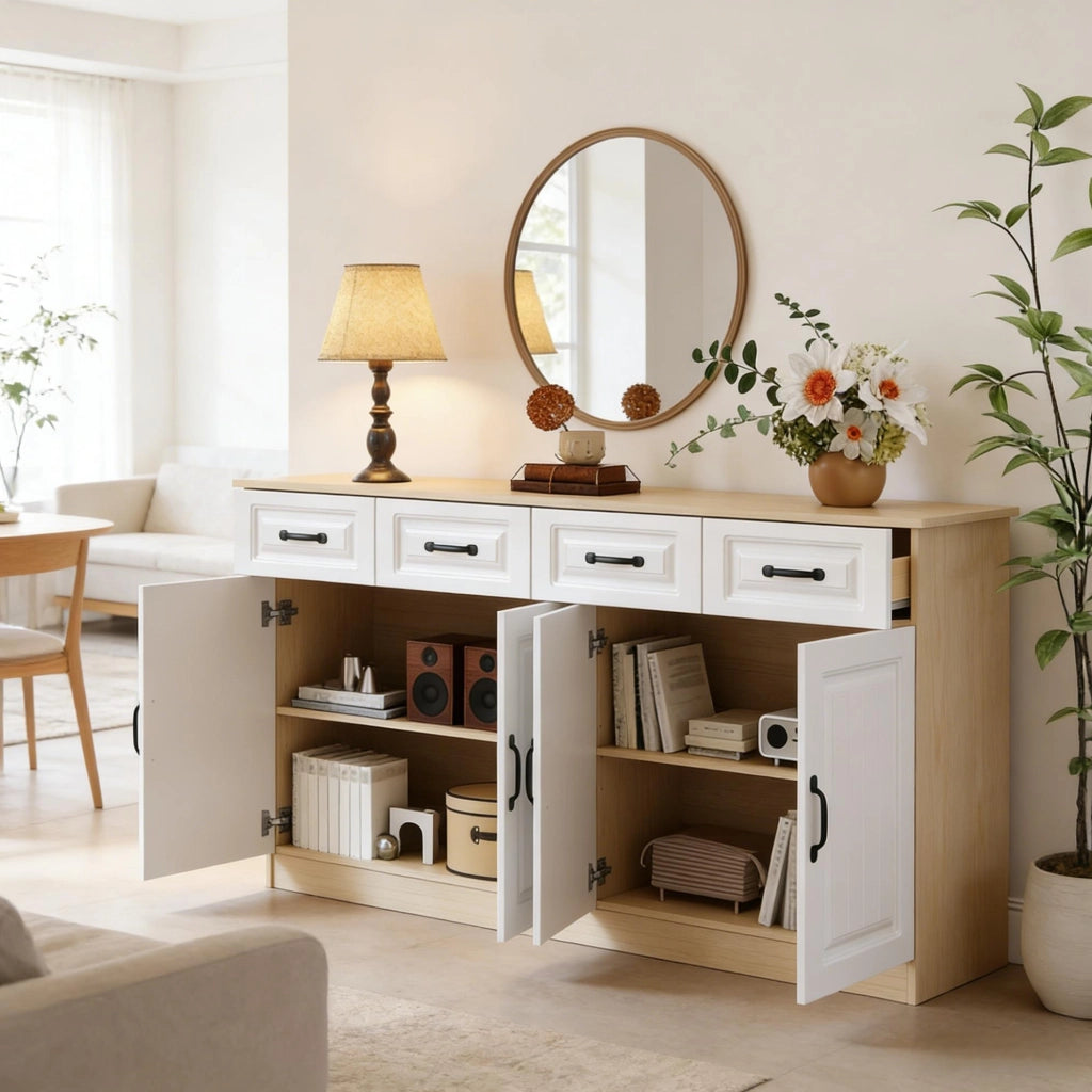 Credenza moderna in MDF 160 cm con 4 ante, 4 cassetti e ripiani regolabili