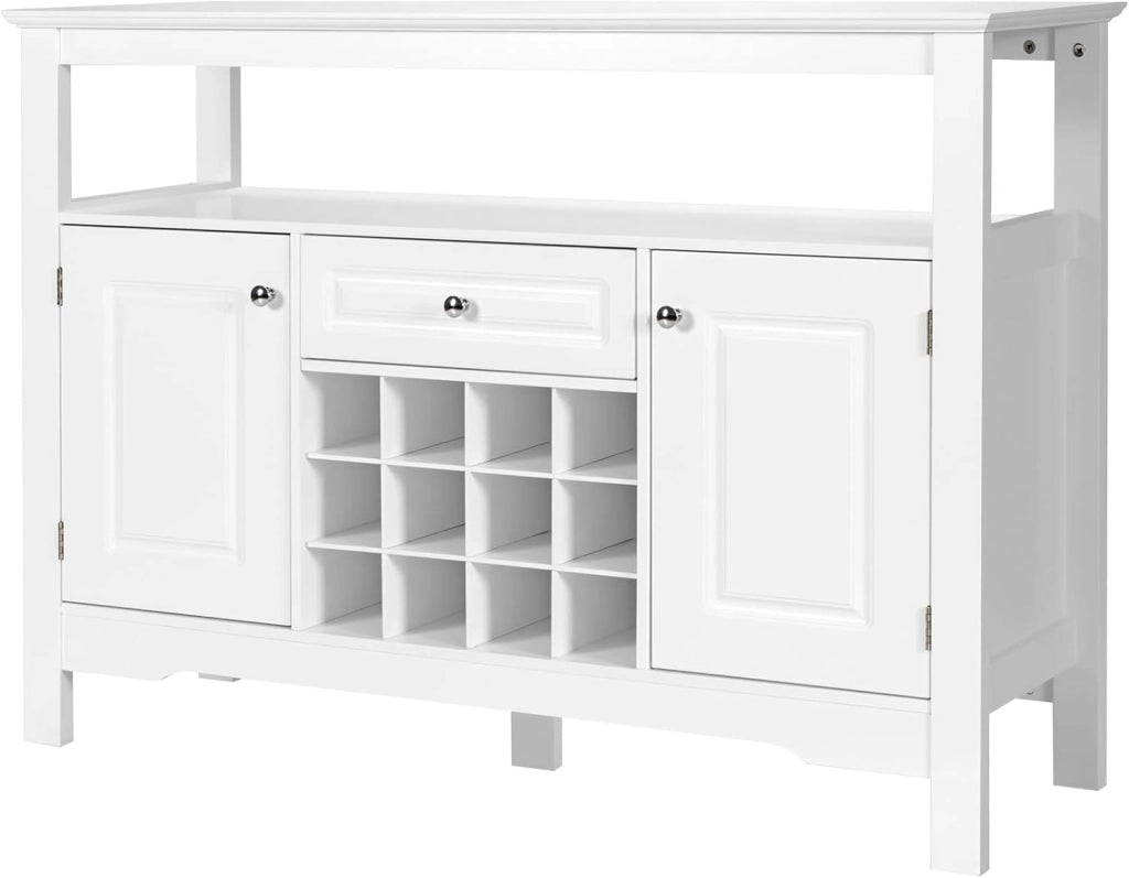 Mobiletto Multioso a Buffet, Credenza Cucina con 2 Ante, 1 Cassetto, 12 Cubetti di Vino, 2 Ripiani, Armadietto da Soggiorno, Credenza Cucina Salvaspazio in Legno, 116 × 40 × 82 cm