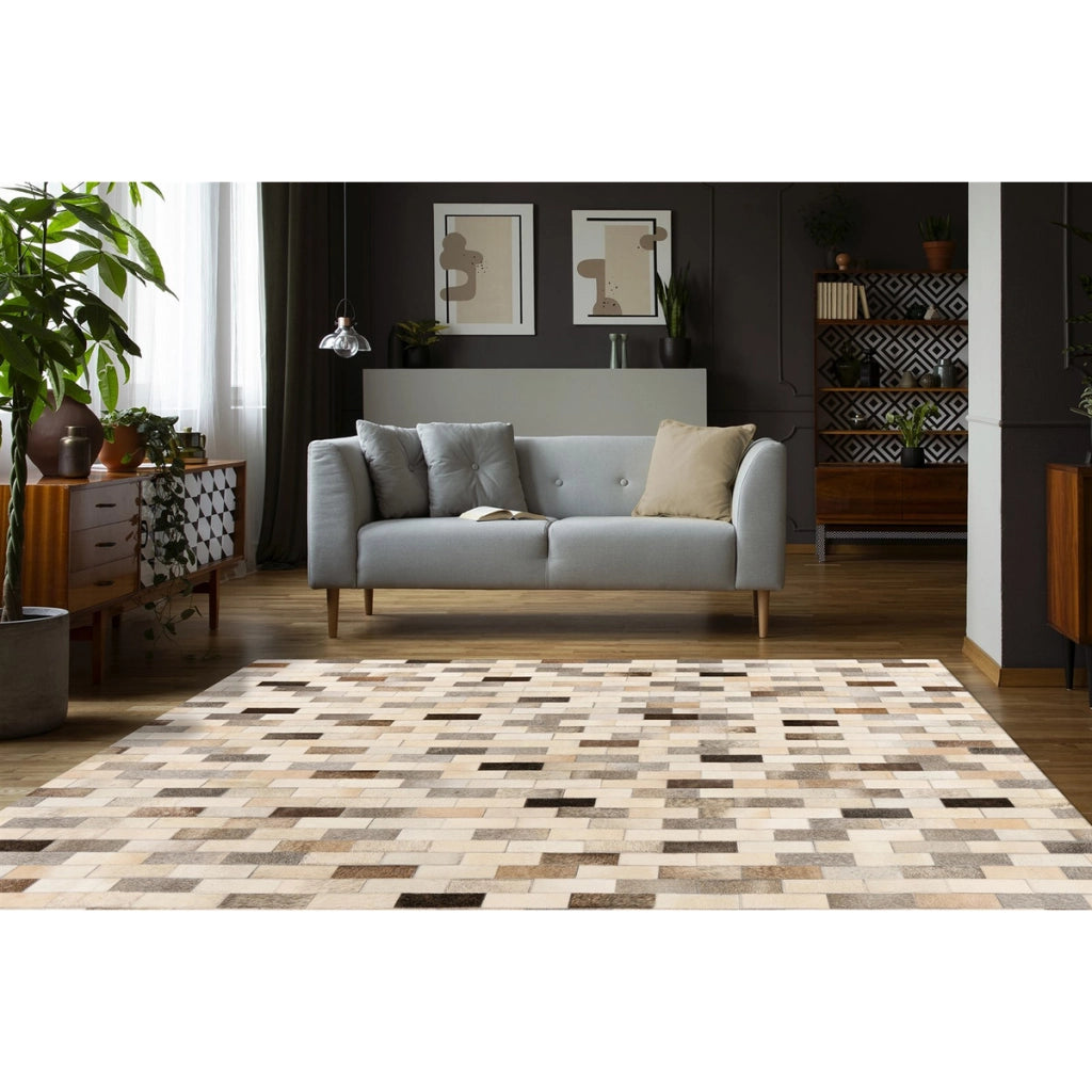 Tappeto Ravi 100 in Vera Pelle Patchwork Grigio