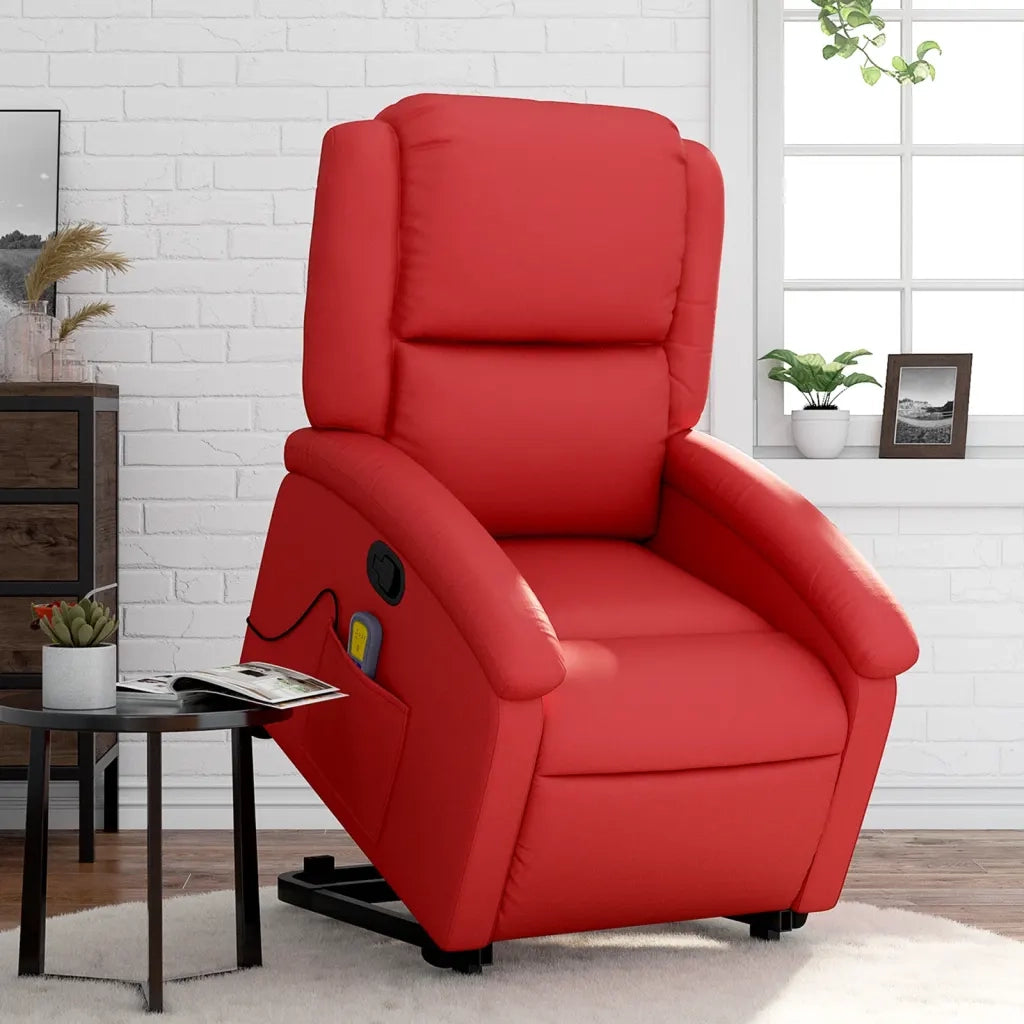 Poltrona | Sedia Relax Alzapersona Reclinabile Massaggio Rosso in Similpelle