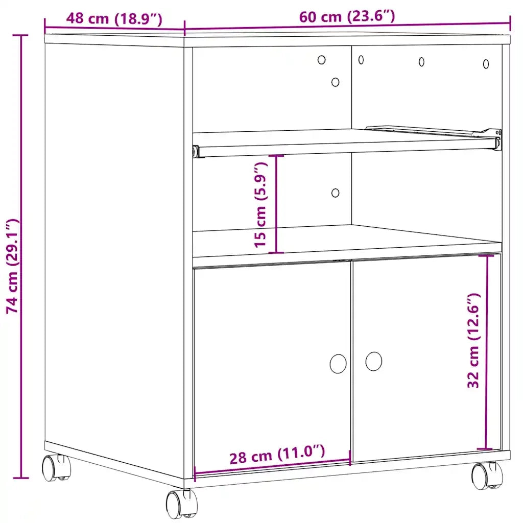 Supporto per Stampante con Ruote Bianco 60x48x74 cm CFW1251745