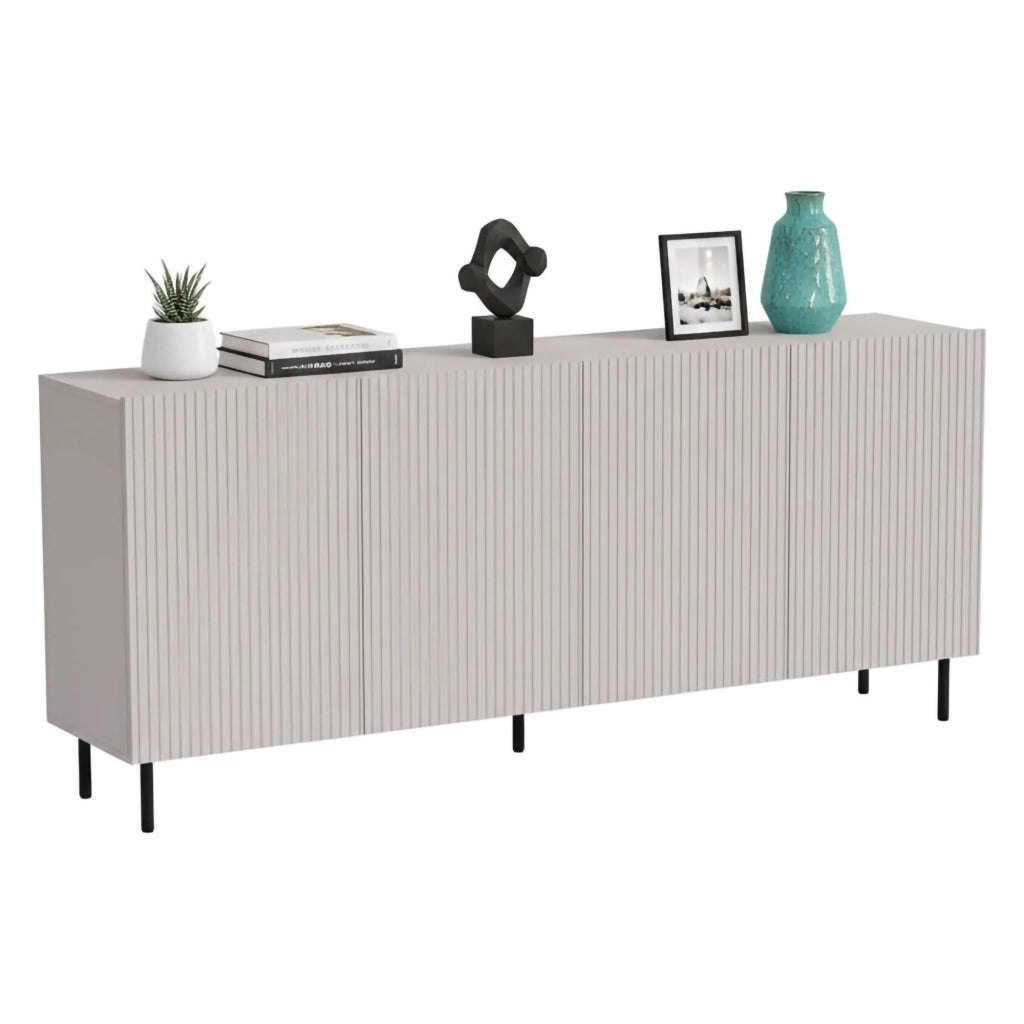 Credenza Corana, Madia da salotto con quattro ante battenti, Rialzato da terra, 200x42 h82 cm, Beige
