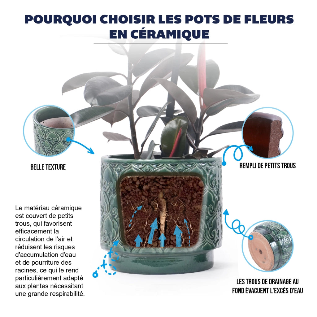 Fioriera a più livelli set 4 pezzi in ceramica smaltata verde lucida con foro di drenaggio per interno e giardino