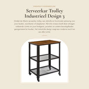 Trolley per cucina/ soggiorno a 3 livelli - 4 ruote - Struttura in legno di chiglia in stile vintage - telaio in acciaio - carico massimo 80 kg