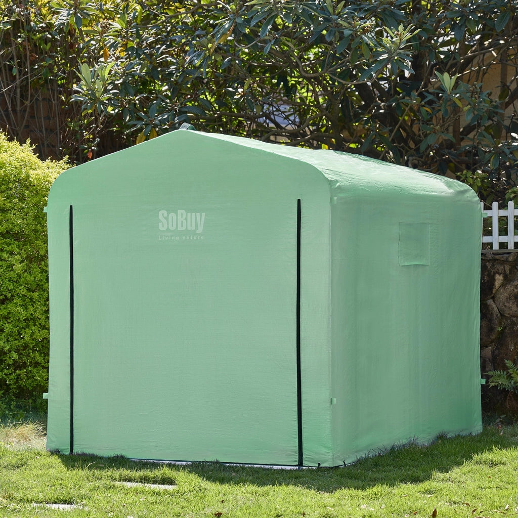SoBuy Casetta da Giardino, Tenda Esterno Impermeabile, Rimessa Moto con Ganci, Garage per Biciclette e Attrezzi, Deposito Bici, Spazio di Stoccaggio, Verde, 159x219x165 cm, KLS11-L-GR