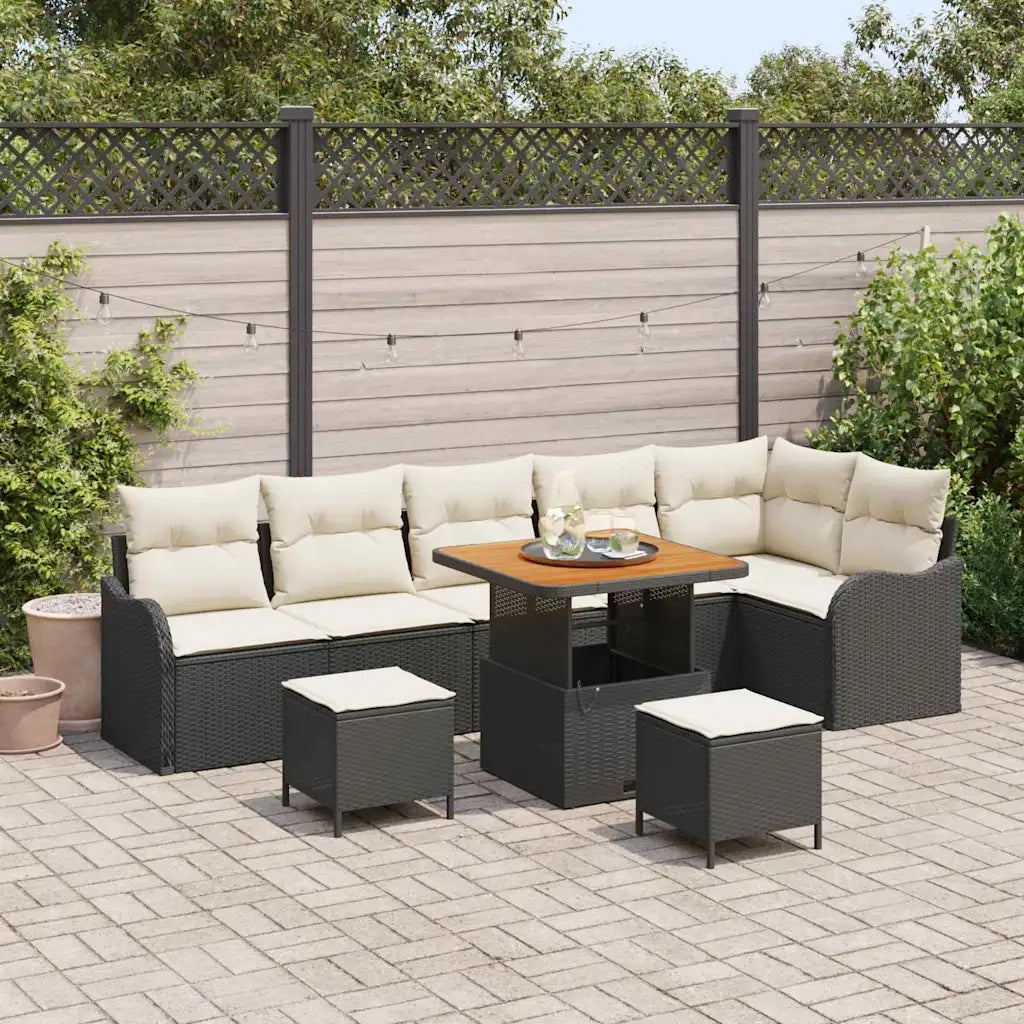 Set Divano da Giardino con cuscino 9 pcs Nero e Crema