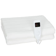 Coperta Elettrica 160x140 cm con 5 Livelli di Calore e 2 Zone di Controllo Indipendenti in Poliestere Bianco