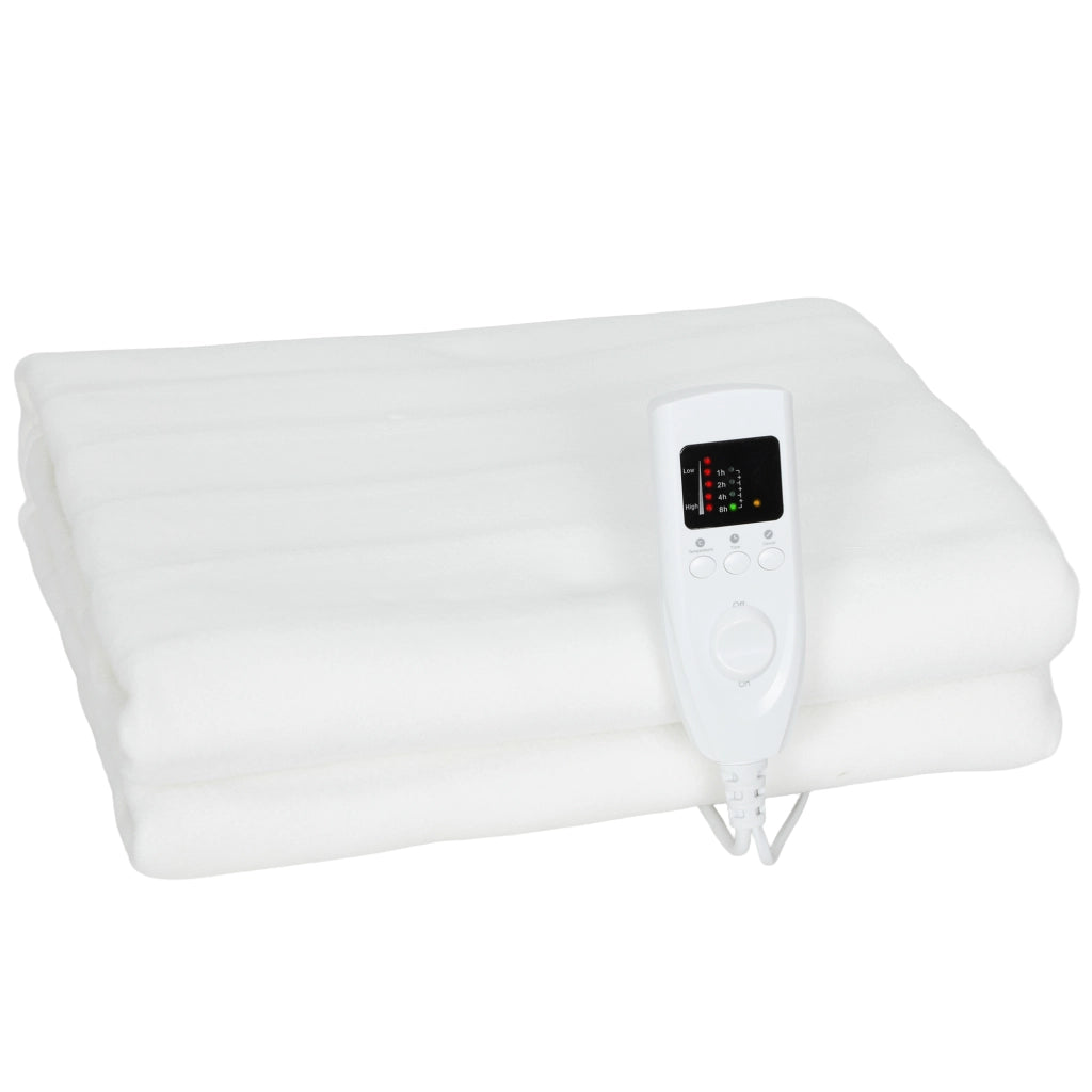 Coperta Elettrica 160x140 cm con 5 Livelli di Calore e 2 Zone di Controllo Indipendenti in Poliestere Bianco