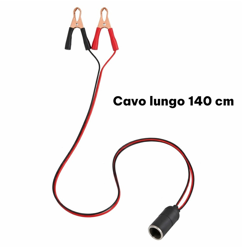 Presa Accendisigari con Pinze Batteria 12V 24V 10A Cavo 140cm Auto 54973