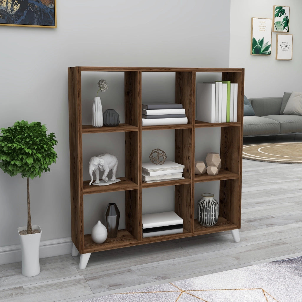 Libreria 'Svedala' Scaffale da Terra con 9 Scomparti Aperti a Forma di Cubo Mobile Espositore - Effetto Rovere Antico [en.casa]